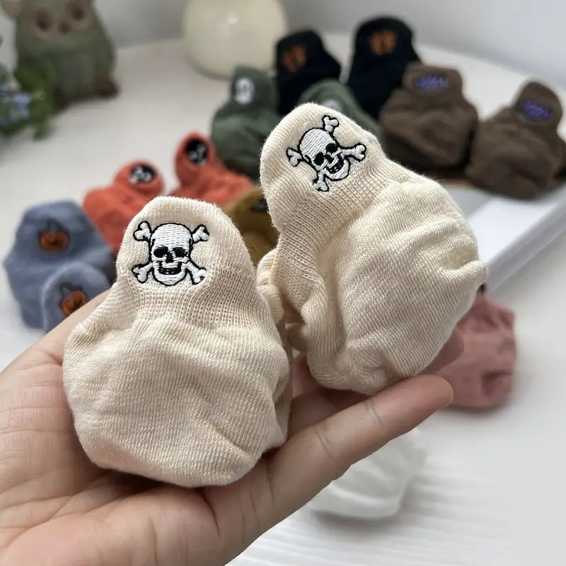 Halloween Pumpkin Pattern Cute Funny Embroidered Low Cut Socks