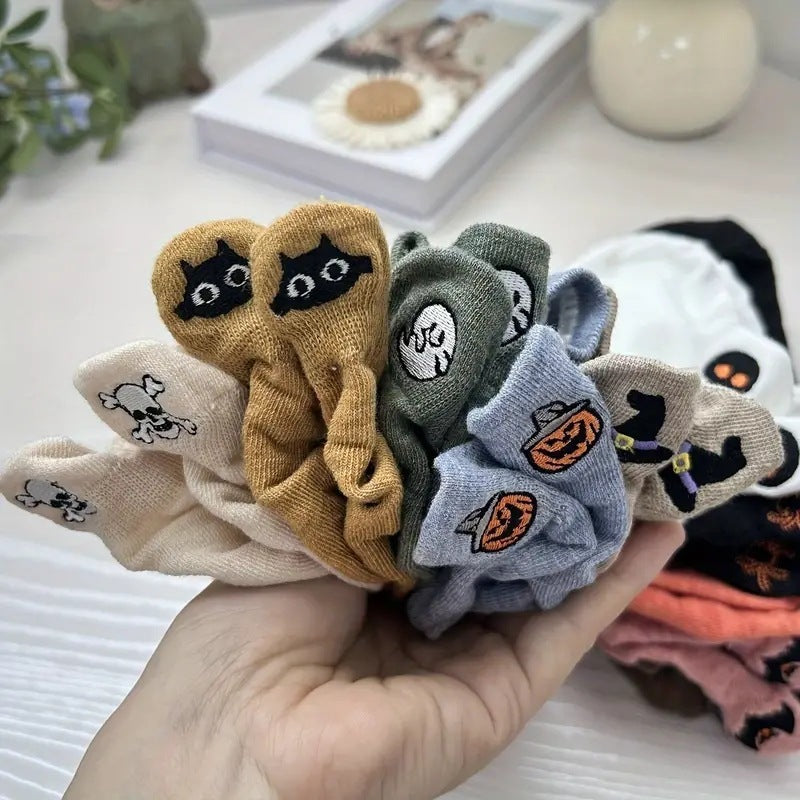 Halloween Pumpkin Pattern Cute Funny Embroidered Low Cut Socks