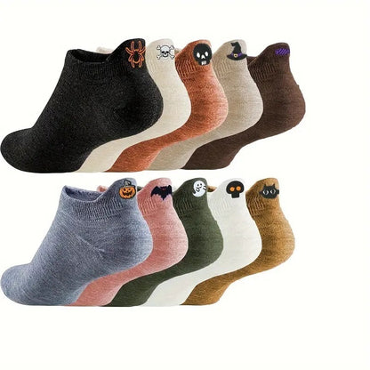 Halloween Pumpkin Pattern Cute Funny Embroidered Low Cut Socks